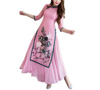 FCSHFC Vietnamese Traditional Ao Dai for Women Chinese Dresses Summer Elegant Qipao Tea Dress Cheongsam (Color : Pink, Size : M)