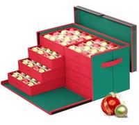 FCSJOST Christmas Ornament Storage Boxes with 8 Adjustable Trays Stores up to 128-3" Ornaments Green Large Christmas Storage Containers Holiday Decor Ornament Organizer Xmas Balls Storage Box Bins