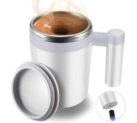 FCSWEET Self Stirring Mug,Rechargeable Auto Magnetic Coffee Mug with 2Pc Stir Bar,Waterproof Automatic Mixing Cup for Milk/Cocoa at Office/Kitchen/Travel 14oz Best Gift - White