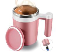 FCSWEET Self Stirring Mug,Rechargeable Auto Magnetic Coffee Mug with 2Pc Stir Bar,Waterproof Automatic Mixing Cup for Milk/Cocoa at Office/Kitchen/Travel 14oz Best Gift - Pink