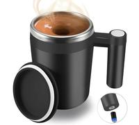 FCSWEET Self Stirring Mug,Rechargeable Auto Magnetic Coffee Mug with 2Pc Stir Bar,Waterproof Automatic Mixing Cup for Milk/Cocoa at Office/Kitchen/Travel 14oz Best Gift - Black