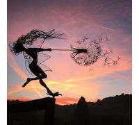Fcteap Flower Fairy Dancing with Dandelion Garden Art Sculpture Stainless Steel Statue Christmas Halloween Decoration for Outdoor Yard Courtyard Lawn Patio Metal Ornaments (Wave)