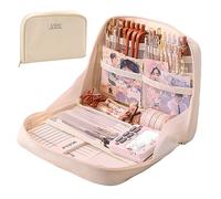 Fcteap Pencil Case Pouch Box Cute Kawaii Large Capacity Aesthetic Zipper Pen Holder Organizer Bag for Office Workspace Supplies Desk Accessories Travel (Off-White)
