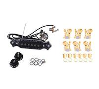 Fcuajdkq 6Pcs Guitar Tuning Pegs Verrouillage Tuner Touches Guitar Strings Button 3L + Gold & 1Pcs Pre-Wired 6-String Single Coil Pickup Harness with Volume & Tone Pots