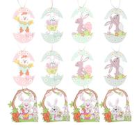 FCXDMY 12pcs Easter Wooden Bunny and Chicken Ornaments Cute Hanging Decorations for Home Easter Tree and for Family and Friends