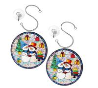 FCXDMY 2 Sets Christmas Snowman Decor Stained Acrylic Sun Catcher Panels for Wall Window Door Reusable Festive Hanging Ornaments with Dazzling Sunlight Reflections for Home Office Store