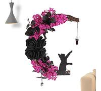 FCXDMY Cat Wreath Botanical Moon | Halloween Lunar Decoration Cat Garland | Halloween Moon Wreath for Front Door Decorations for Cat Lovers