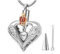 FCXDMY Cremation Urn Necklace For Ashes - A Piece Of My Heart Lives In Heaven Heart Urn Necklace Ash Keepsake Pendant Crown Angel Wing Cremation Ashes Lockets ui