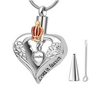 FCXDMY Cremation Urn Necklace For Ashes - A Piece Of My Heart Lives In Heaven Heart Urn Necklace Ash Keepsake Pendant Crown Angel Wing Cremation Ashes Lockets ui