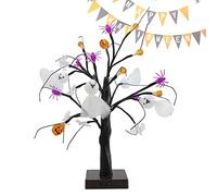 FCXDMY Pack of 10 Halloween LED Illuminated Tree | LED Pumpkin Spirit Illuminated Halloween Birch Tree Decoration, Battery Operated Artificial Black Tree Table Top for Indoor Use