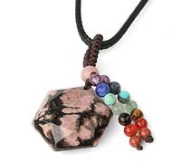 FCXDMY Rhodolite Faceted Hexagram Pendant Necklace For Women - Women'S Handmade Woven Natural Stone Pendant With Seven Chakra Stone Bead Tassel Pendant For Personality Gift ui