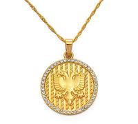 FCXDMY Round Rhinestone Albania Eagle Pendant Neckalces Gold Color Albanian National Jewelry For Wedding Culture Holiday Anniversary For Girlfriend ui