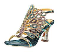 FCXDMY Women's Sandals Boho Summer Beach Slipper Shoes Ankle Elastic Rhinestone Beaded Bohemia Shoes Dress Slip On High Heels