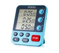 FCXJTU Digital Dual Triple Kitchen Timer, 3 Channels Countdown Large Display Multi Food Timer Loud Volume Alarm Magnetic for Cooking Battery Included Blue