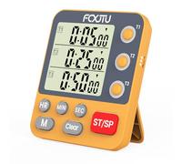 FCXJTU Digital Triple Kitchen Timer, 3 Channels Count UP/Down Memory Timer, Large Display, Loud Volume Alarm, Flashing Light, Magnetic Back, Stand, Battery Included (Orange)