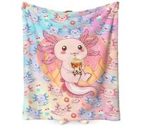 FCXVXCL Axolotl Blanket Flannel Blankets Cute Cartoon Anime Quilts Throws for Kids Couch Bed Lounging Decoration Perfect for Sleepovers Camping