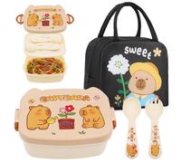 FCXVX apybara Insulated Bag 2PCS Leakproof Bento Box Set Bento Box Set with Lunch Bag Cartoon Lunch Container Compartments All Reusable for Student Office School Picnic