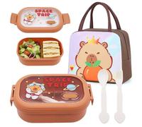 FCXVX apybara Insulated Bag 2PCS Leakproof Bento Box Set Bento Box Set with Lunch Bag Cartoon Lunch Container Lightweight All Reusable for School Work Nursery Picnic
