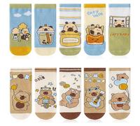 FCXVXCL Capybara Socks 10 Pairs Kids Cartoon Sock Novelty Socks Colourful Animal Pattern Ankle Length Cosy Breathable Cotton Anti Skid Sock Gifts for Children 9-12 Years