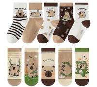 FCXVXCL Capybara Socks 10 Pairs Kids Cartoon Sock Novelty Socks Multicolour Animal Pattern Ankle Length Cosy Breathable Cotton Anti Skid Sock Gifts for Children 1-4 Years