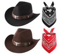 FCXVX owboy Hat for Women & Men 4 Pcs Cowboy Sun Hat Western Fancy Accessory Bandana Felt Studded Set for Cowgirl Theme Party Halloween Bachelorette Party Accessories