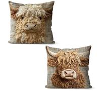 FCXVXCL Highland Cow Pillow Covers 2 Pieces Animal Pillow Case Short Plush Cushion Cover 2D Flat Printing Spring Farm Theme Decorative for Living Room Bedroom Sofa Home