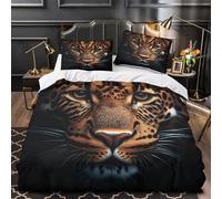 FCYHRALCR Leopard face 3D Printing Duvet Insert Cover 3pc Premium Microfibre Concealed Wild animal portrait Duvet Cover 2 Pillowcases Lightweight Stain-Resistant Teens Young Adults Double（200x200cm）