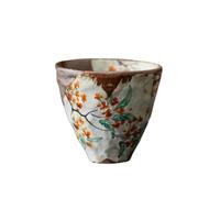 Fcyonixee Hand-Painted Rustic Wabi-Sabi Clay Tea Cup, Vintage Japanese Kung Fu Tea Cup, Wood-fired Pottery for Gongfu Tea Ceremony (Osmanthus)