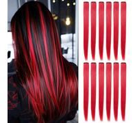 Fcysws 12Pcs Red Hair Extensions Clip in kids,21 Inch Heat-Resistant Synthetic Straight Hair Accessories for Women Girls Gift Party Highlights Hairpiece (Red)
