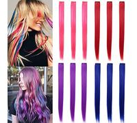 Fcysws 21 Inch Straight Heat Resistant Hair Extensions for Women Girls 12 Pieces Clip in Straight Synthetic Hair 21 Inch Heat Resistant Hair Extensions Gift with Red Refill