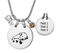 FCZDQ Sleeping Dog Memorial Keepsake Stainless Steel Cremation Jewelry for Ashes Urn Pendant, Stainless Steel, No Gemstone