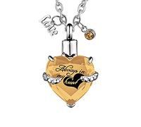FCZDQ Stainless Steel Memorial Keepsake Always in My Heart Birthstone Urn Necklace for Ashes, Stainless Steel, No Gemstone
