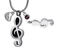 FCZDQ Stainless Steel Music Note Memorial Keepsake Urn Necklace for Ashes Cremation Jewelry, Stainless Steel, No Gemstone