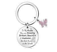 FCZIVA Auntie Key Chain Ring Appreciation Mother's Day Keyring Butterfly Women Birthday Keepsakes The Best Aunty in the World Aunt You're Amazing Brilliant Beautiful Awesome Keychain Tag