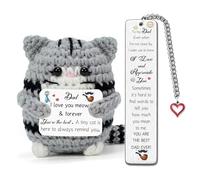 FCZIVA Dad from Daughter Son Handmade Crochet Cute Cat Birthday Presents for Daddy Bookmark 2pc Set Gifts Papa Christmas Retirement Thanksgiving Dad I Love You Meow & Forever