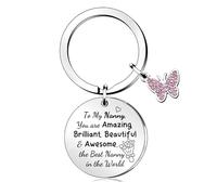 FCZIVA Nanny Key Chain Ring Appreciation Mother's Day Keyring Butterfly Women Birthday Keepsakes The Best Nanny in the World Nan You're Amazing Brilliant Beautiful Awesome Keychain Tag