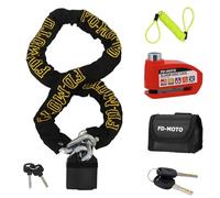 FD-MOTO 1.2M*10mm Steel Heavy Duty Motorbike Chain Lock & Alarm Disc Lock & Reminder Cable Red