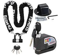FD-MOTO 3.4KG Anti-theft 1.5M*10mm Chain Lock Padlock + Alarm Brake Disc Lock Black + Ground Wall Anchor Heavy Duty for motorbike motorcycle scooter bike bicycle ATV