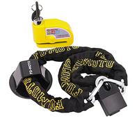 FD-MOTO 3.9KG 1.8M*10mm Chain Lock + Alarm Brake Disc Lock Yellow + Ground Anchor Heavy Duty for Motorbike Motorcycle Scooter Bike Bicycle ATV