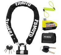 FD-MOTO Black/Yellow Green Alarm Disc Lock & Reminder Cable & 1.0M*10mm Steel Heavy Duty Motorbike Chain Lock