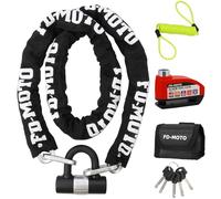 FD-MOTO Blakc/Red Alarm Disc Lock & Reminder Cable & 1.5M*10mm Steel Heavy Duty Motorbike Chain Lock