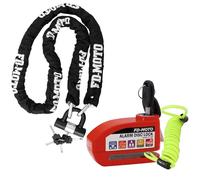 FD-MOTO Red Alarm Disc Lock & Reminder Cable & 2.0M*10mm Steel Heavy Duty Motorbike Chain Lock
