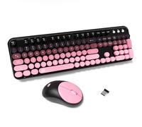 FD Wireless Keyboard and Mouse Combo - 2.4G Full-Sized Cute Colorful Mouse and Keyboard with 104 Round Keys Retro Typewriter Keyboard for Laptop/Windows/PC - Pink Gradient
