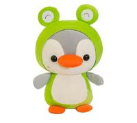 fdalas Penguin Frog Stuffed Animal,Penguin Teddy,Cute Plushies Wearing Green Animal Outfit, Penguin Plush Toys as Gift for Girls Kids,Penguin Plush Toy for Daily 10 Inch