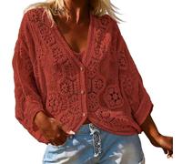 FDAYIFUU Cardigans for Women UK Crochet Lace V Neck Button Up Cardigan | Cropped Batwing Sleeve One Size Ladies Boho Summer Beach Cover Up Top