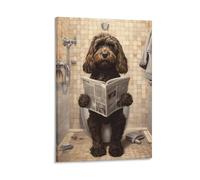 FDBEKPJY Cockapoo on The Toilet And Reading The Newspaper Canvas Poster Bedroom Decor Landscape Office Room Decor Gift 08x12inch(20x30cm)