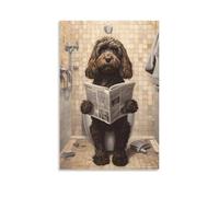 FDBEKPJY Cockapoo on The Toilet And Reading The Newspaper Canvas Poster Bedroom Decor Landscape Office Room Decor Gift 12x18inch(30x45cm)