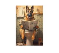 FDBEKPJY German Shepherd on The Toilet And Reading Newspaper（2） Canvas Poster Bedroom Decor Landscape Office Room Decor Gift 12x18inch(30x45cm)