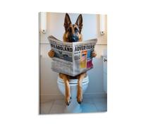 FDBEKPJY German Shepherd on The Toilet And Reading Newspaper Canvas Poster Decor Paintings for Living Room Bedroom Decoration 08x12inch(20x30cm)