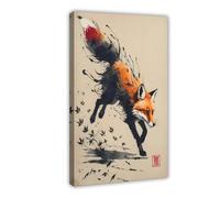 FDBEKPJY Japanese Sumi-e Fox Art Poster Canvas Poster Bedroom Decor Print Picture Paintings 12x18inch(30x45cm)